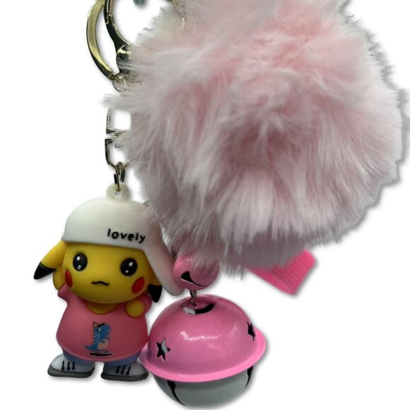 Pokemon Accessories - Generic Pokemon Pikachu Keychain with Pink Pom Pom, Bell Charm